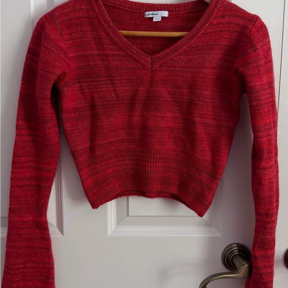 Red V-Neck Sweater - Picture 3 of 8